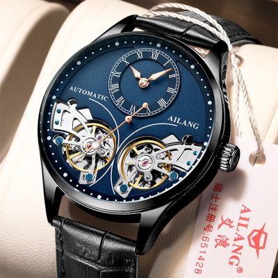 AILANG Genuine Brand Men’s Double Tourbillon Luminous Direct-looking Mechanical Watch Automatic Watch Men’s Watch   Hollow Movem