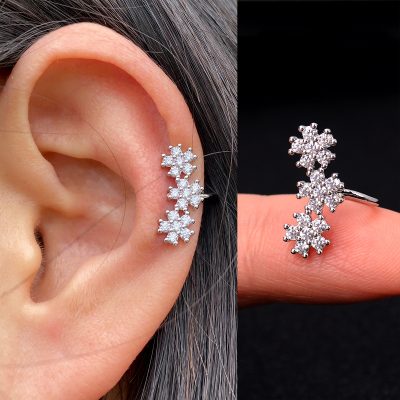 1pcs Simple Flower Shape Zircon Ear Cuff for Women Charming Crystal Clip on Earrings Earcuff Without Piercing Fashion Jewelry