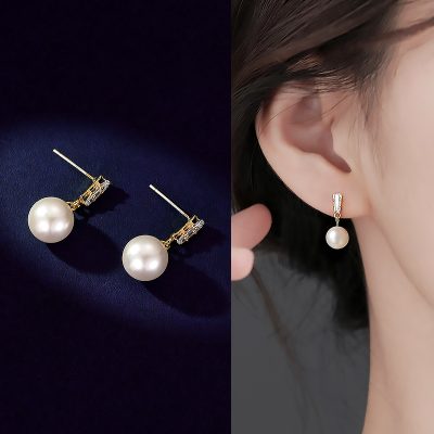 925 Silver Needle Gold Color New Fashion Pearl Earrings For Women Sweet Cute Elegant Temperament Korea Drop Earrings Jewelry