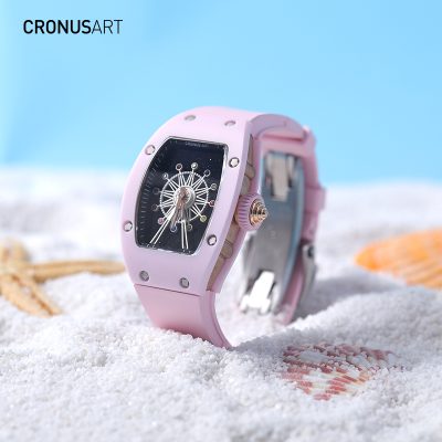 CRONUSART Ceramics Case Women’s Quartz Watch Ferris Wheel Design Elements Sapphire Crystal Glass Waterproof Women Wristwatch