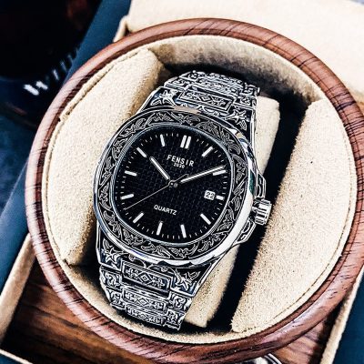 FENSIR Fashion Engrave Watch Men Brand New Luxury Classic Designer Stainless Steel Band Watches relogio masculino montre homme