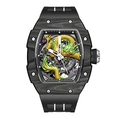 Haofa Automatic 3D Dragon Watch Men Sapphire NTPT Mechanical Watches for Men Luxury Carbon Fiber Luminous Clock orologio uomo