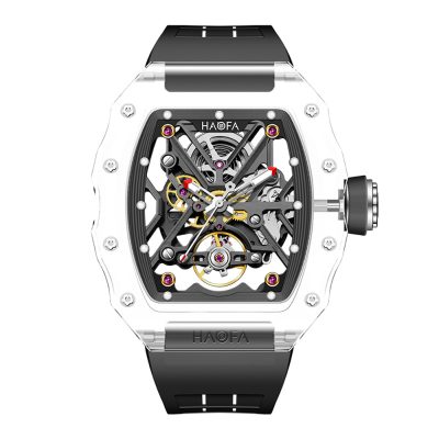 Haofa Transparent Crystal Automatic Mechanical Watches for Men Luxury Double-Sided Hollowing Waterproof Luminous Mens Watch 2202