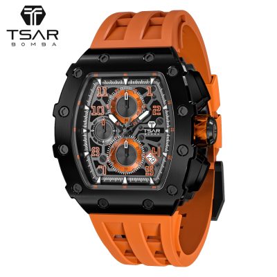 Mens Watch TSAR BOMBA 50M Waterproof Quartz Movement Stainless Steel Chronograph Business Richard Wristwatch Luxury Male Clock