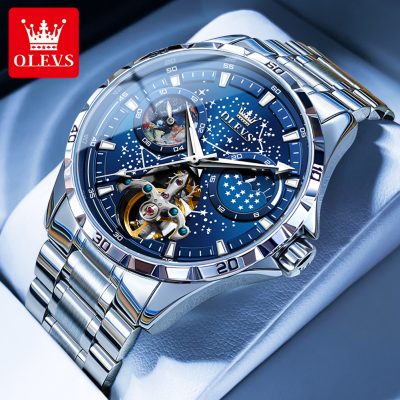 OLEVS Original Brand Men’s Watches Waterproof Multifunctional Luminous Fully Automatic Mechanical Watch Moon Phase Starry Disk