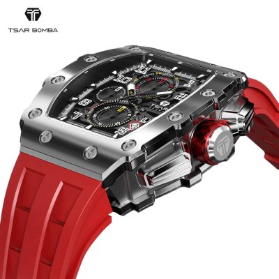 TSAR BOMBA Watch for Men Top Brand Luxury Waterproof Quartz Wristwatch Tonneau Clock Gift Chronograph Rectangle Mens Watch