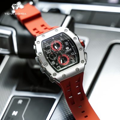 Tonneau Wristwatch for Men TSAR BOMBA Luxury Sapphire Square Design Waterproof Rectangle Clock Factory Sales Mens Watches