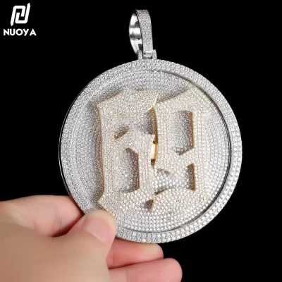 Custom Disc Round Octagonal Rectangle Letter Logo Hip Hop Jewelry Fully Iced Out Custom Pendant
