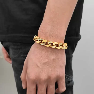 Hip Hop Rock Jewelry Bling Zircon Stone Miami Cuban Link Chain Stainless Steel Ice Out Bracelet For Women Free Shipping