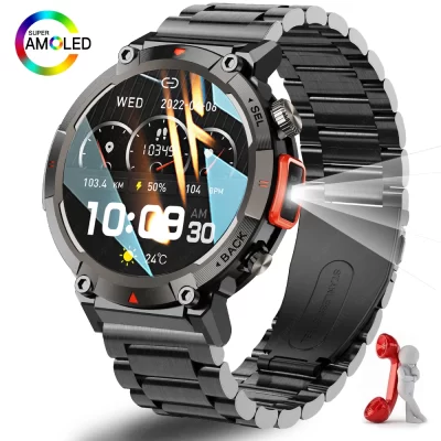 2024 New Outdoor Smart Watch Men With Flashlight Sport Fitness Bracelet Blood Pressure IP67 Waterproof Smartwatch For Android